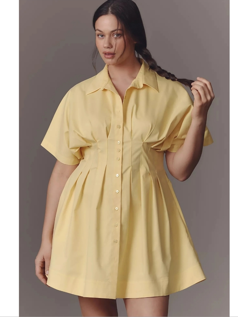 Anthropologie Yellow Button-Front Mini Dress